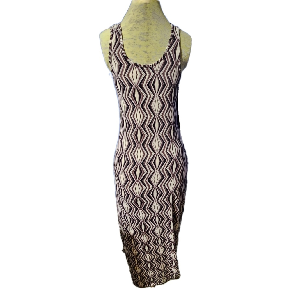 Weavers Black Cream Bodycon Maxi Dress Sleeveless Scoop Neck